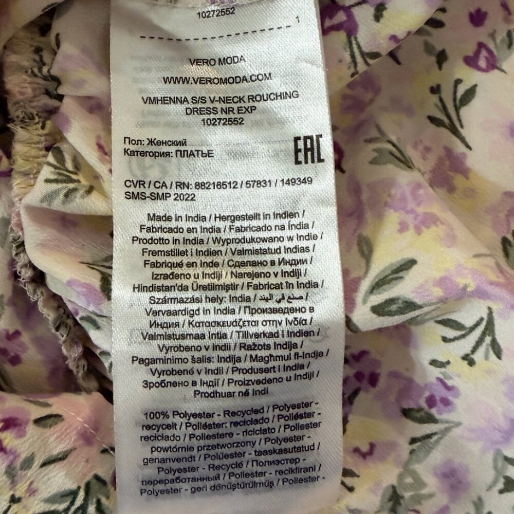 Vero Moda women's "Jeyne" Lavender/Yellow Floral Print Dress On White - Size XS - Picture 9 of 10